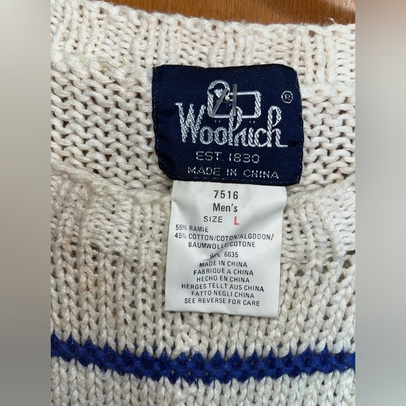 Woolrich Vintage Cable Knit Sweater Multi Color Applique Men’s Size Large - Picture 3 of 4